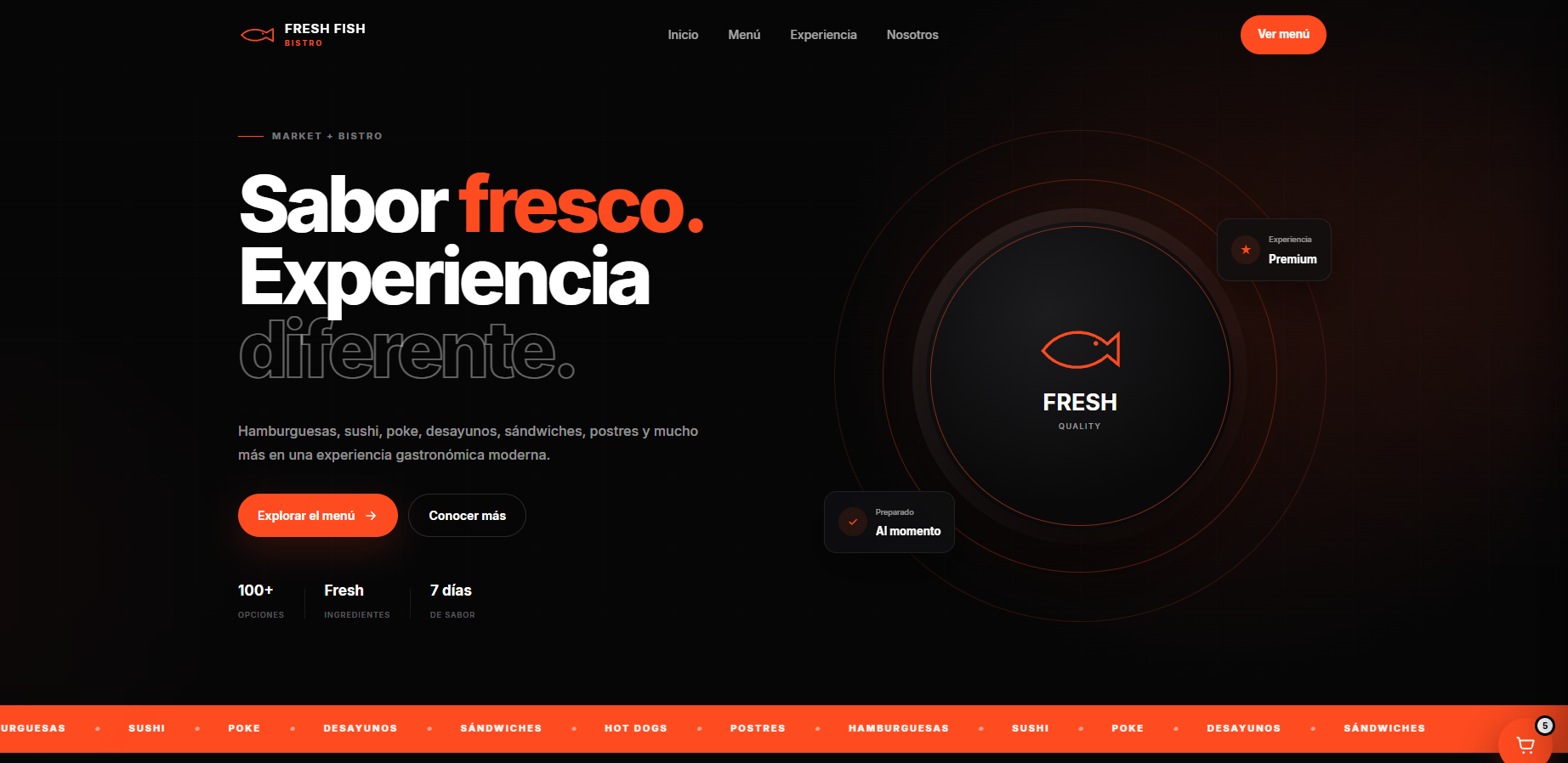 Portada del menú digital Fresh Fish Bistro